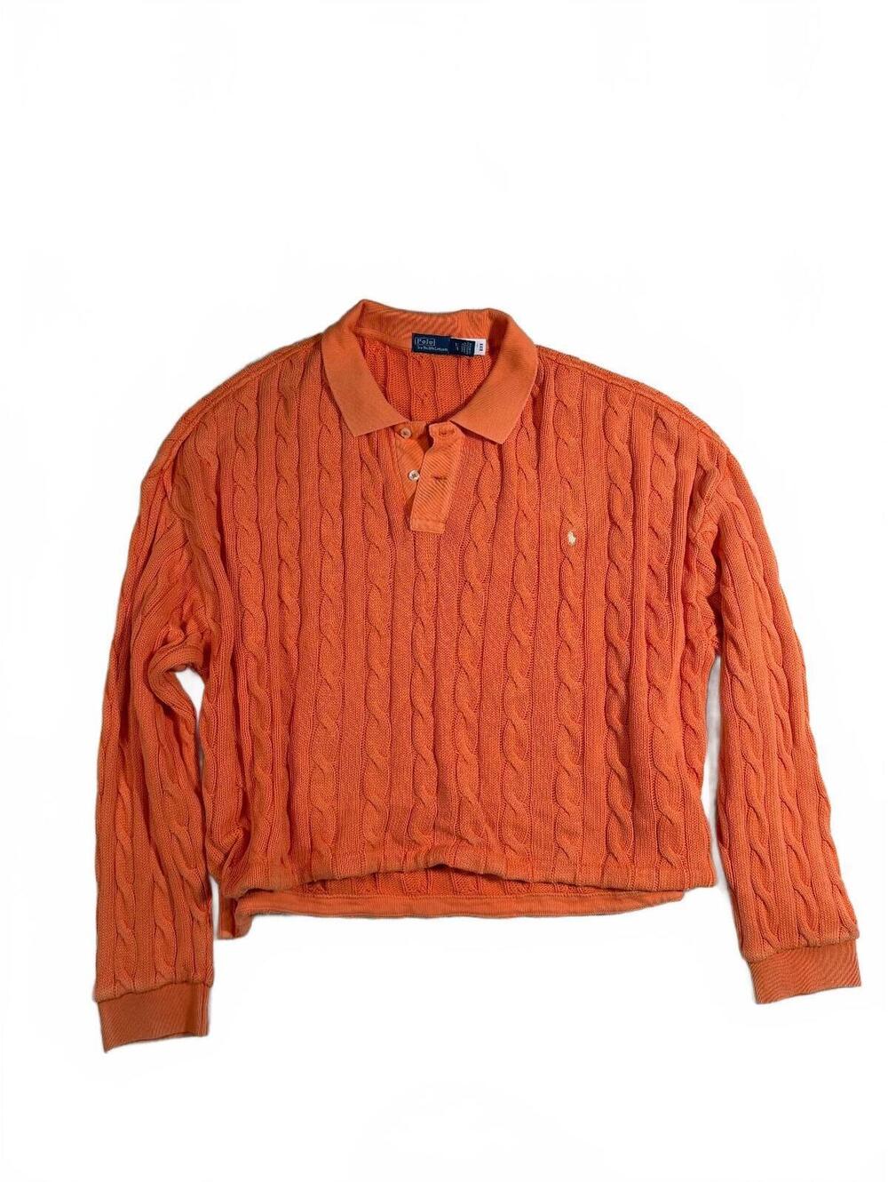 Women's Polo Ralph Lauren Cropped Orange Cable Knit Sweater Size XL